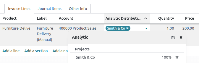add analytic accounts in a new invoice or bill.