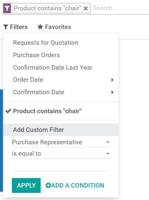 Custom reporting filter in Odoo Purchase