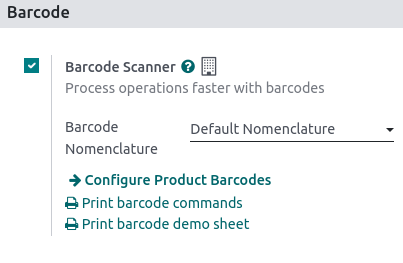 barcode setting in the Inventory application