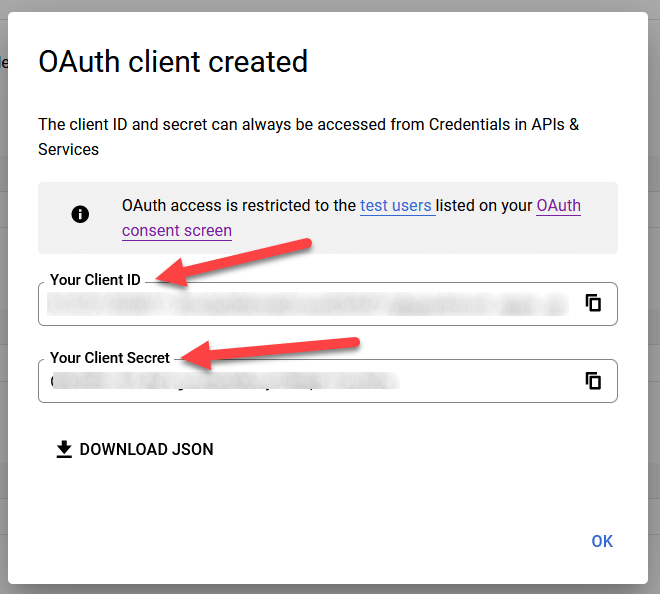 Client ID and Client Secret for Google OAuth.