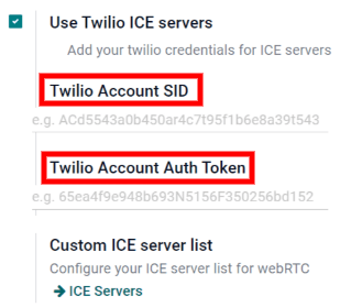 Enable the "Use Twilio ICE servers" option in Odoo General Settings.