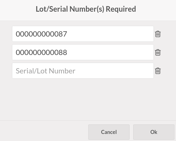 adding new serial and lots numbers