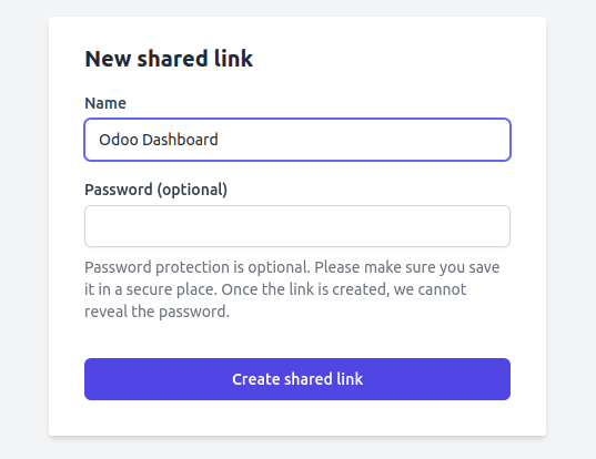 Credentials creation for the new shared link