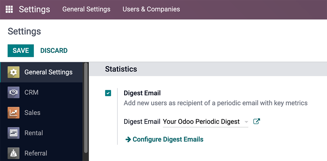Digest Emails section inside General Settings.