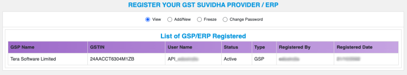 E-waybill list of registered GSP/ERP