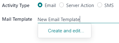 The create and edit email drop-down option on create activities pop-up window.