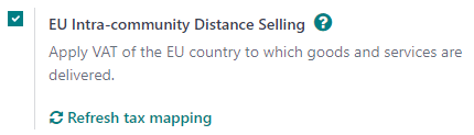 EU intra-community Distance Selling feature in Odoo Accounting settings