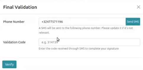 fill in your phone number for final validation