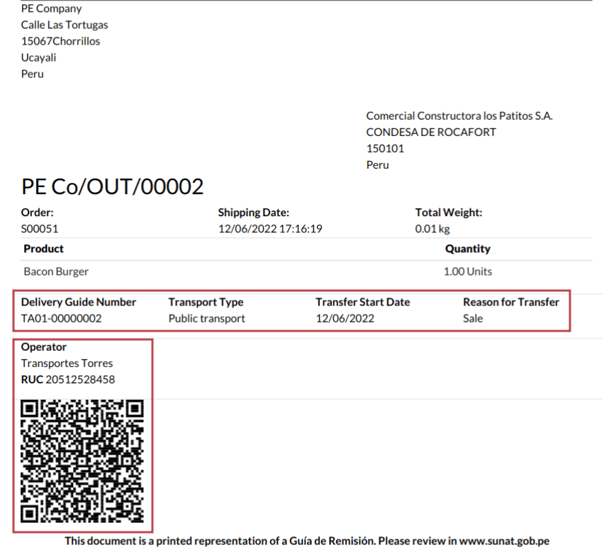 Transfer details and QR code on generated delivery slip.