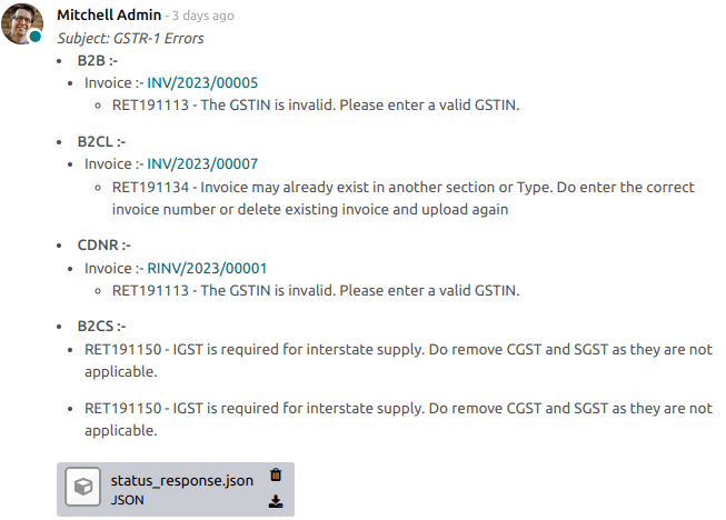 GSTR-1 Error in Invoice Log