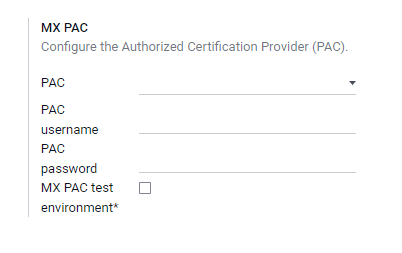 Configuring PAC credentials from the Accounting settings.