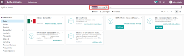 Installation of the Mexican localization module in Odoo Apps