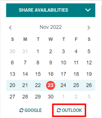 The "Outlook" sync button in Odoo Calendar.