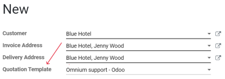 Select a specific template on Odoo Sales.