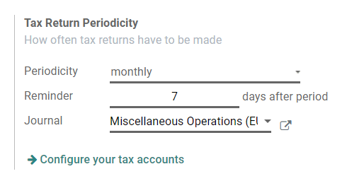Configure how often tax returns have to be made in Odoo Accounting
