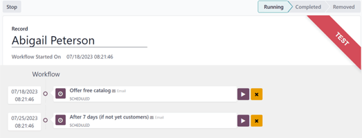 Test screen in Odoo Marketing Automation.