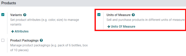 Enable Units of Measure in the Inventory settings.