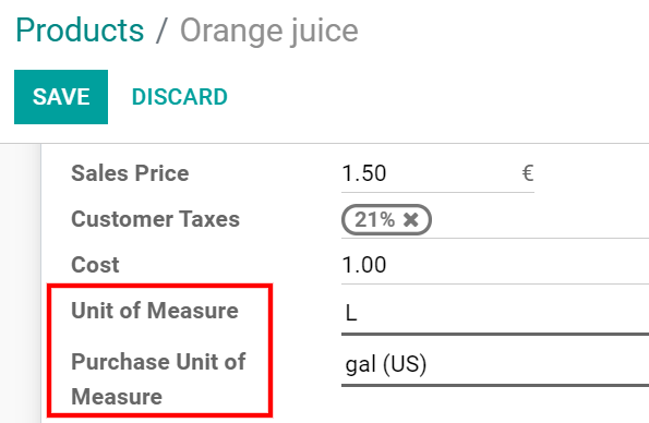 Configure a product's units of measure in Odoo