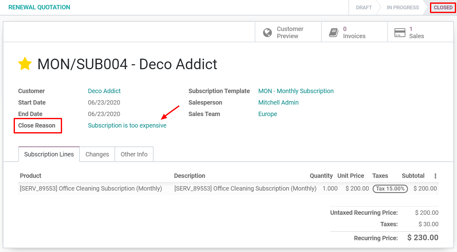 What happens when you close your subscription with Odoo Subscriptions?