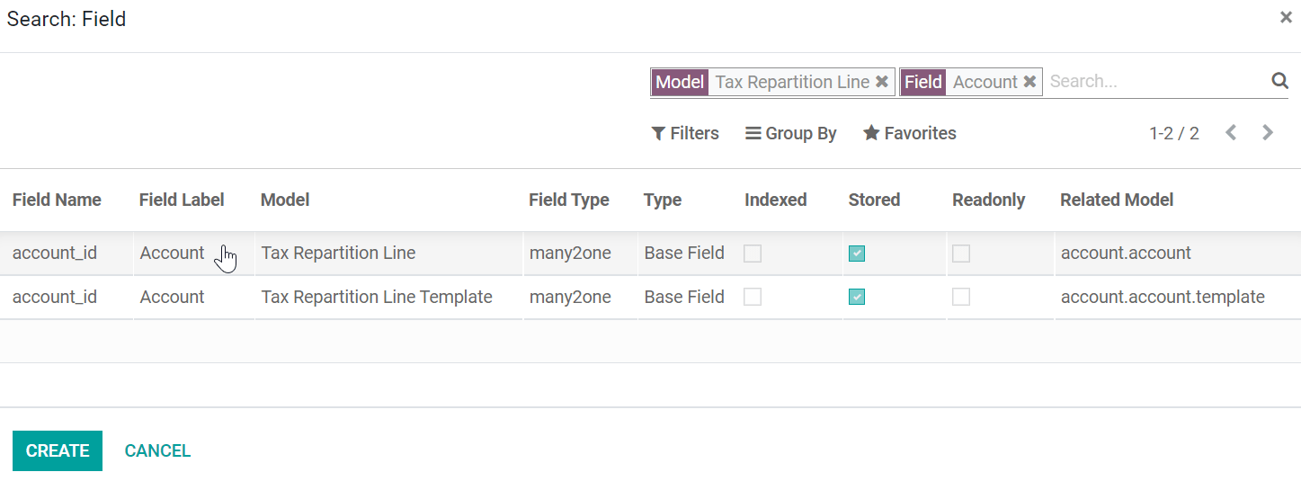 Searching for the Tax Repartition Line model and Account field