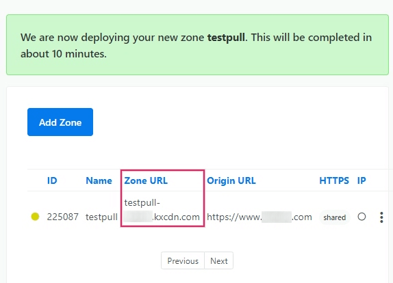 KeyCDN deploying the new Zone.