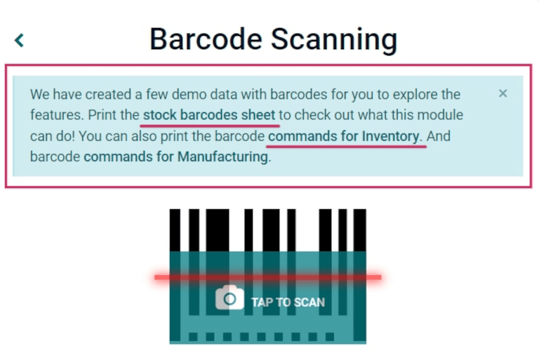 Barcode 应用主屏幕上的演示数据提示弹出窗口。