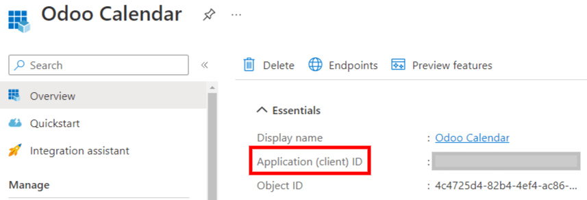 Microsoft Azure 门户中的“客户端 ID”。