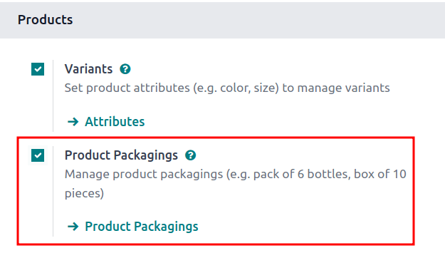 通过选择"产品包装"来启用包装。
