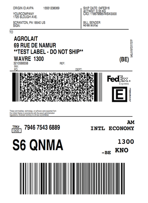 全页信纸大小的FedEx运输标签。