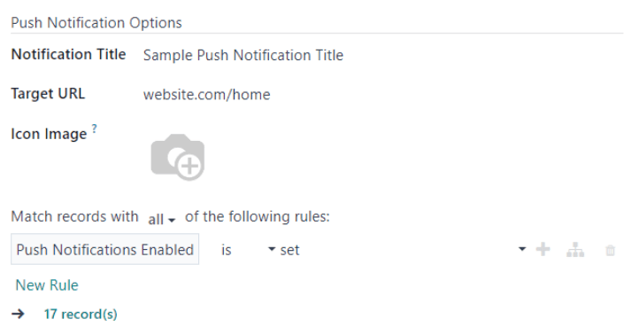 Push notification conditions set up to match a specific amount of records in the database.