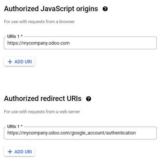 添加授权的 JavaScript 来源和授权的重定向 URI。