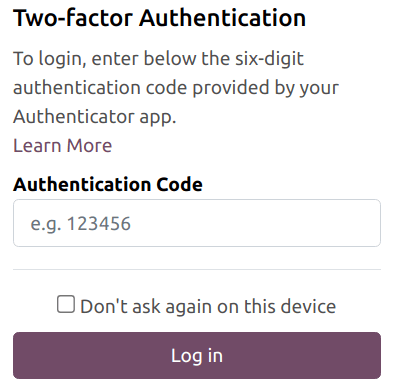 The login page with 2fa enabled.