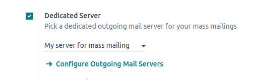 Dedicated mail server on Email Marketing app settings.