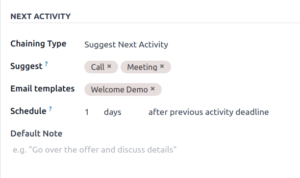 The Next Activity section on a new activity type form.