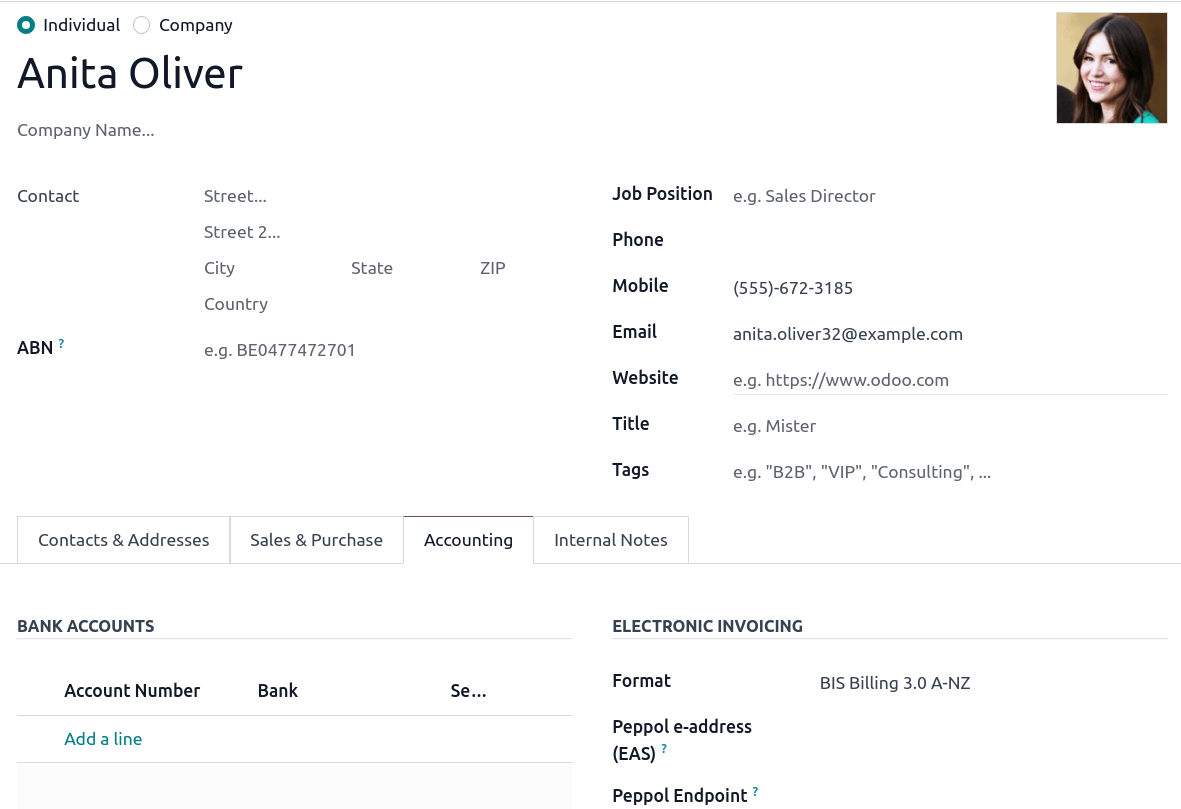 Peppol settings from a partner in Odoo.