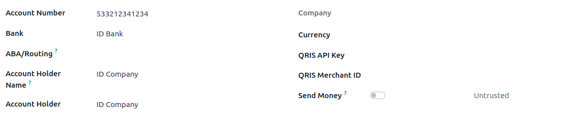 QRIS bank account configuration