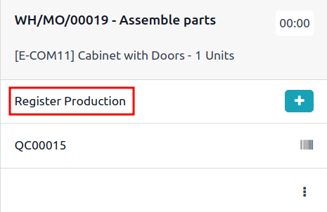 **Register Production** option to generate lot/serial number on a work order card.