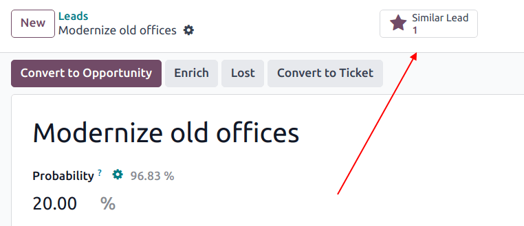 Close up of a lead with emphasis on the Similar Leads smart button.