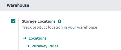 Enable Storage Locations in Inventory settings.