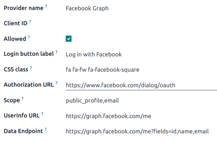 Odoo 中的 Facebook Graph 记录。