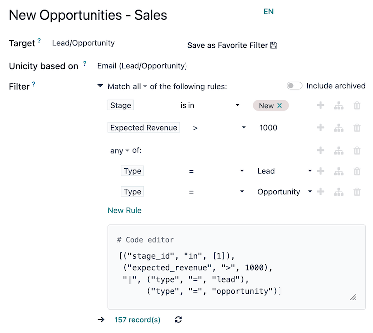 A domain configuration in a Marketing Automation campaign.