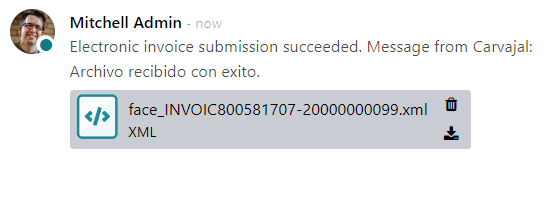 在Odoo聊天中的Carvajal XML发票文件。