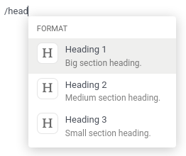 使用单词“head”过滤的Powerbox命令。