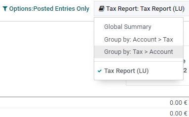 下拉菜单以选择税务报告类型