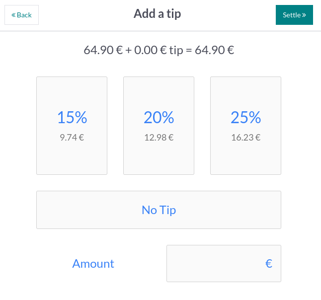 选择付款后收取小费金额的屏幕